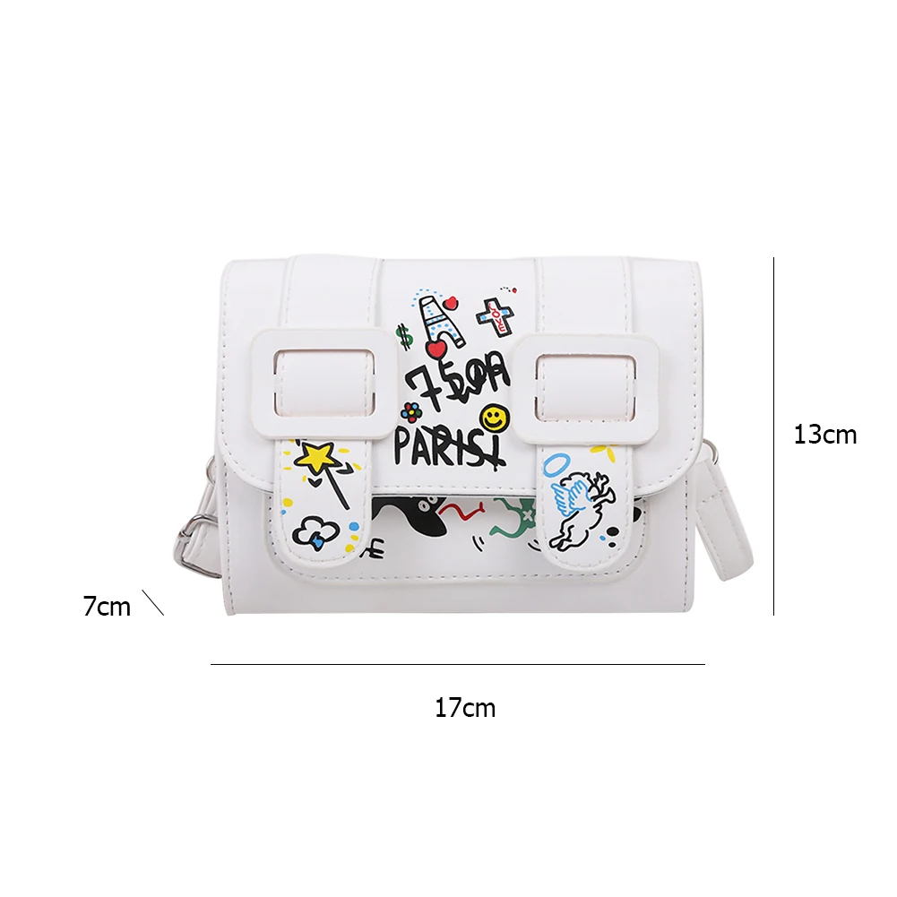 

2021 Fashion Graffiti Painted Crossbody For Women PU Leather Belt Buckle Small Square Bag Contrast Color Flap Messenger Bag