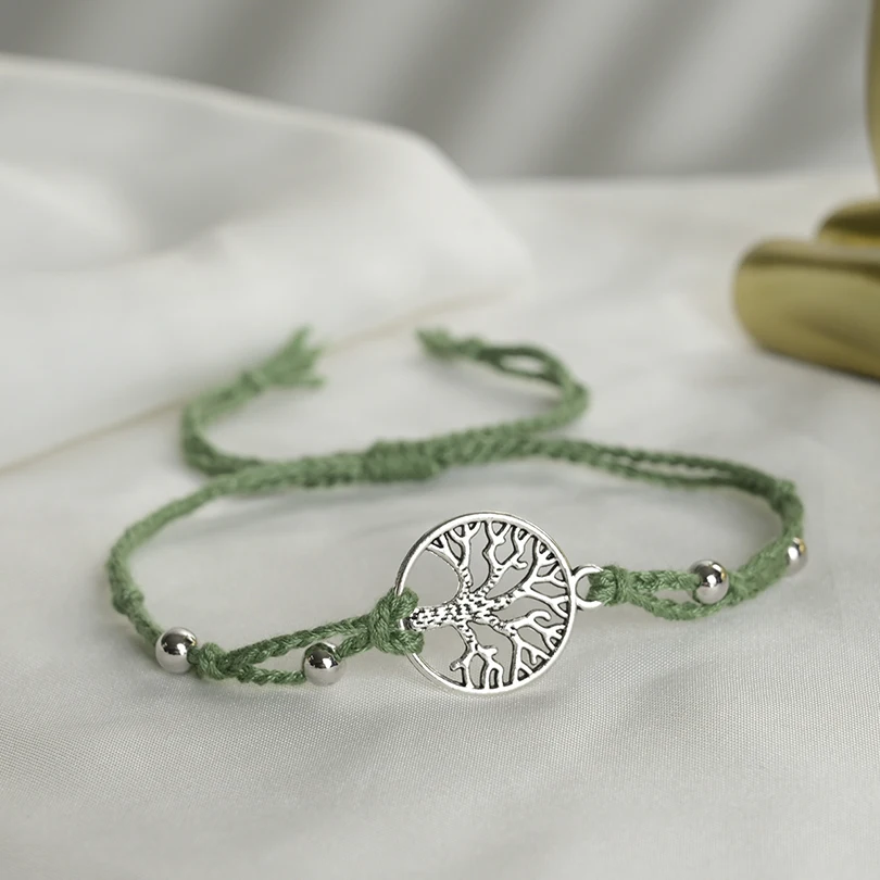 2 шт./компл. модные браслеты серебряного цвета с подвесками в виде дерева жизни