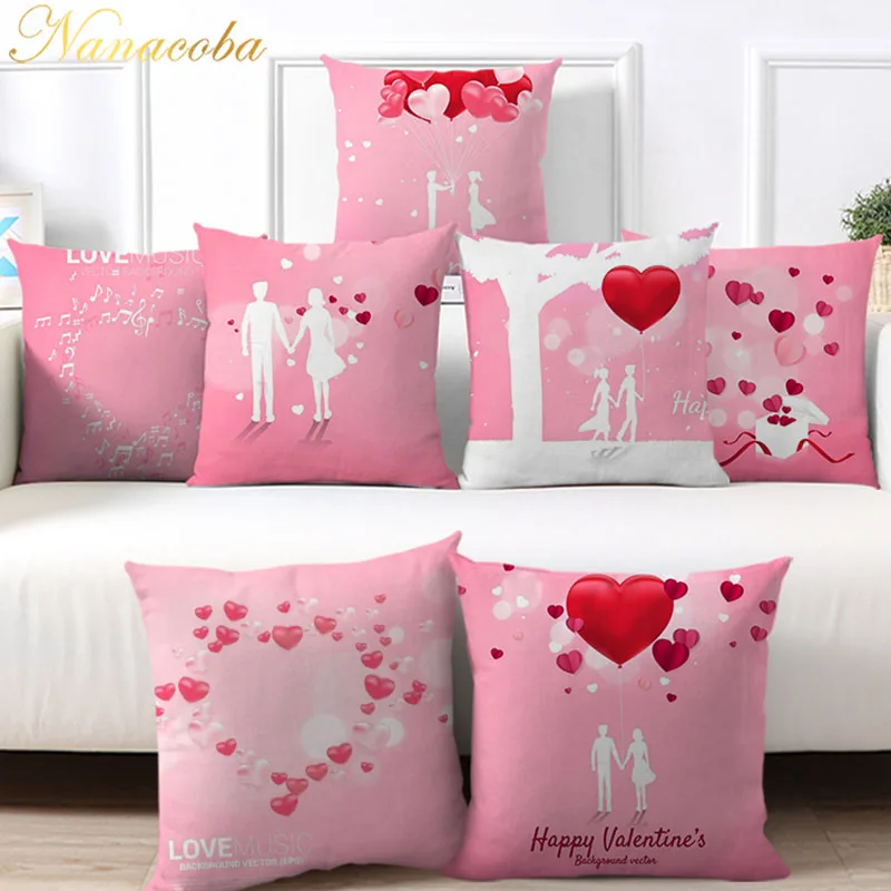 Nanacoba Наволочка украшения для дома розового цвета с принтом в виде сердца ко Дню