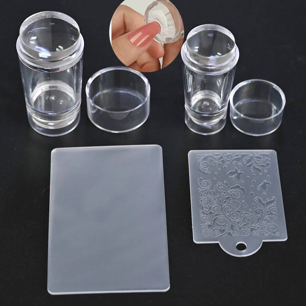 Clear Dual-Ended Stamper + Scraper Medium Double Sided Clear Stamper & Scraper for Stamped with Nail Scraper Stamping Nail Kit