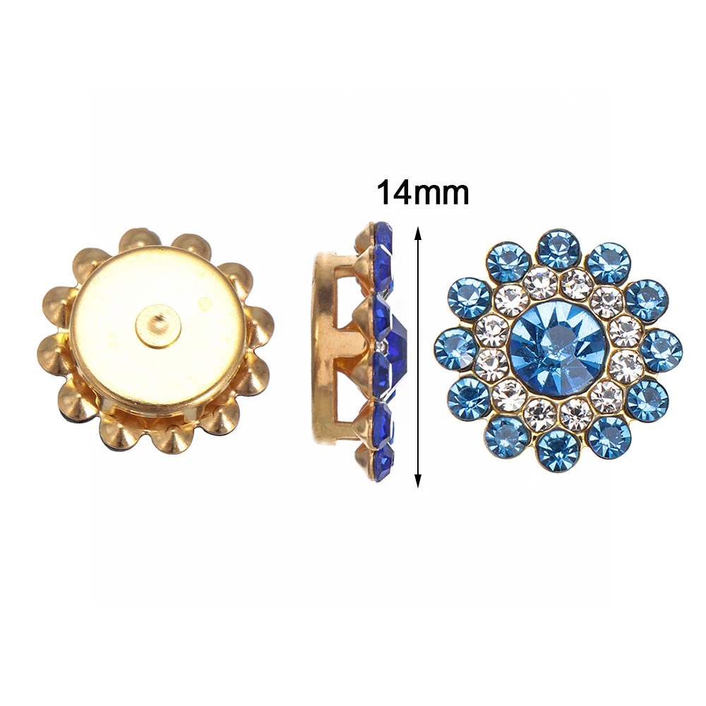

10Pcs/PACK Flower-Shaped Rhinestone Buttons 14mm Apparel Sewing Buttons Sparkling Crystal Glass Stone Clothes Decor Accessories