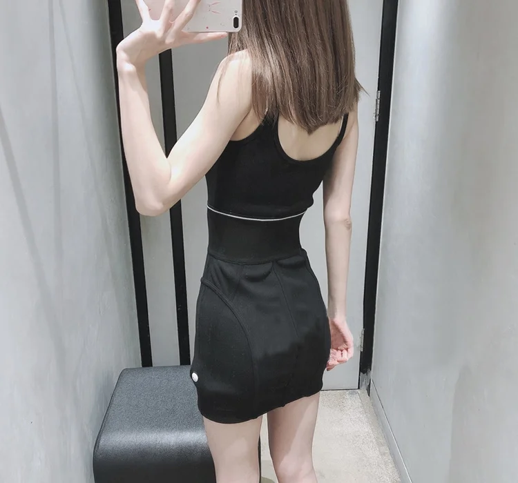 

103375 Summer Women's Vest Classic Letter Printing Luxury Slim Suspender Dr Fashion Sexy High Waist Thin Elastic Skirt A2