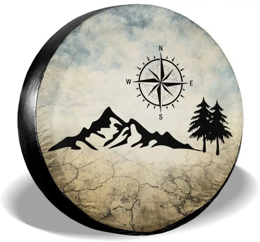cozipink Nature Mountain Compass Spare Tire Cover Wheel Protectors Weatherproof Universal for Trailer Rv SUV Truck