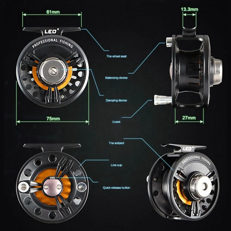 

Leo FB75 Metal Fly Fishing Reel Left Right Interchangeable 3BB Ball Bearing Full Metal Former Rafting Fishing Reel Ice Wheel