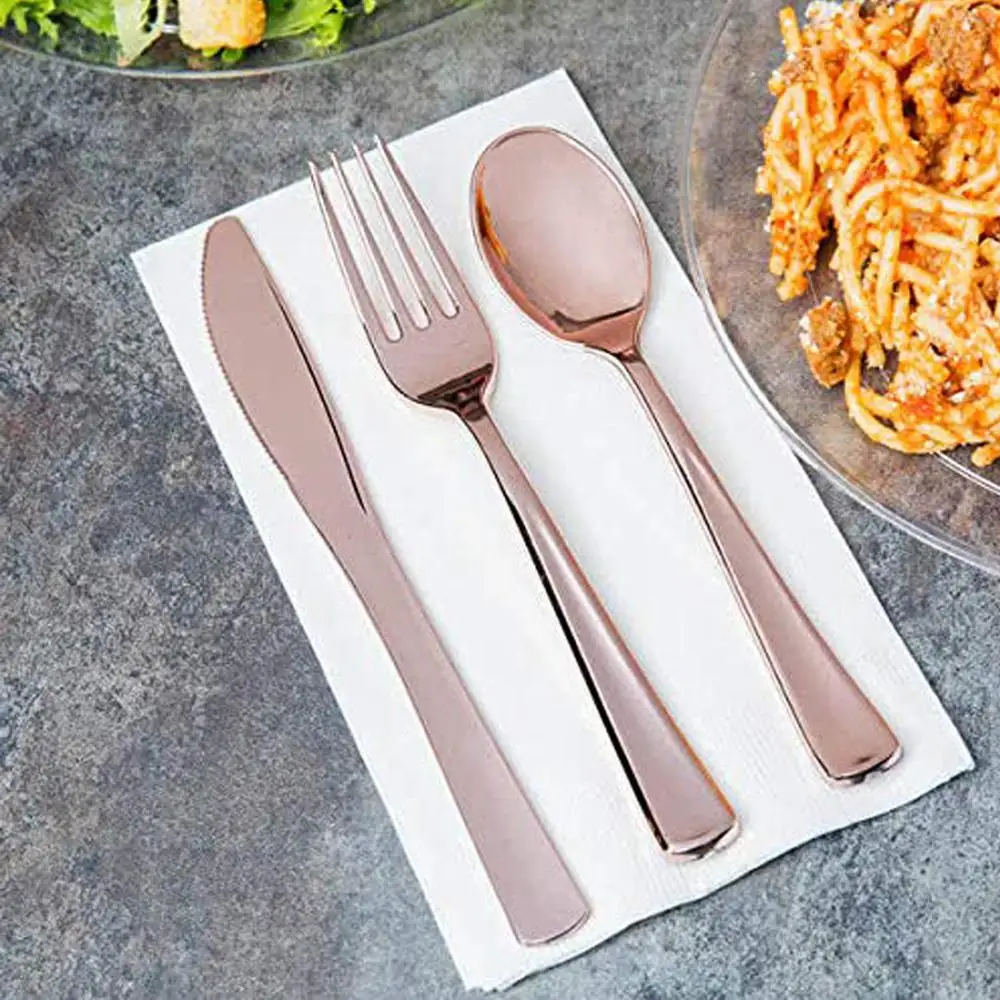 Ложка вилка нож одноразовая пластиковая посуда Элегантная Посуда из розового