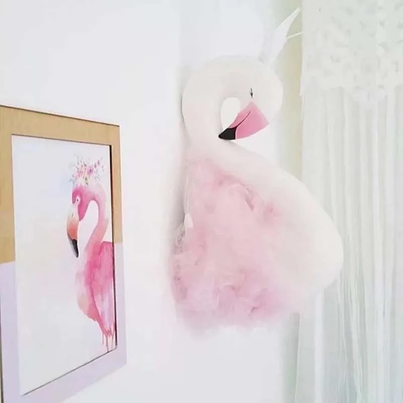 

Baby Girl Room Swan Decor Stuffed Animal Head Wall Hanging Decoration Child Nursery Plush Toys Christmas Stuff Births For Home