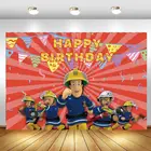 С рисунками из мультфильма Пожарный Сэм фон для фотосъемки с изображением мальчиков пожарный двигателя День рождения фон для студийной съемки под заказ Дети душ фотосессия фон-реквизит декор