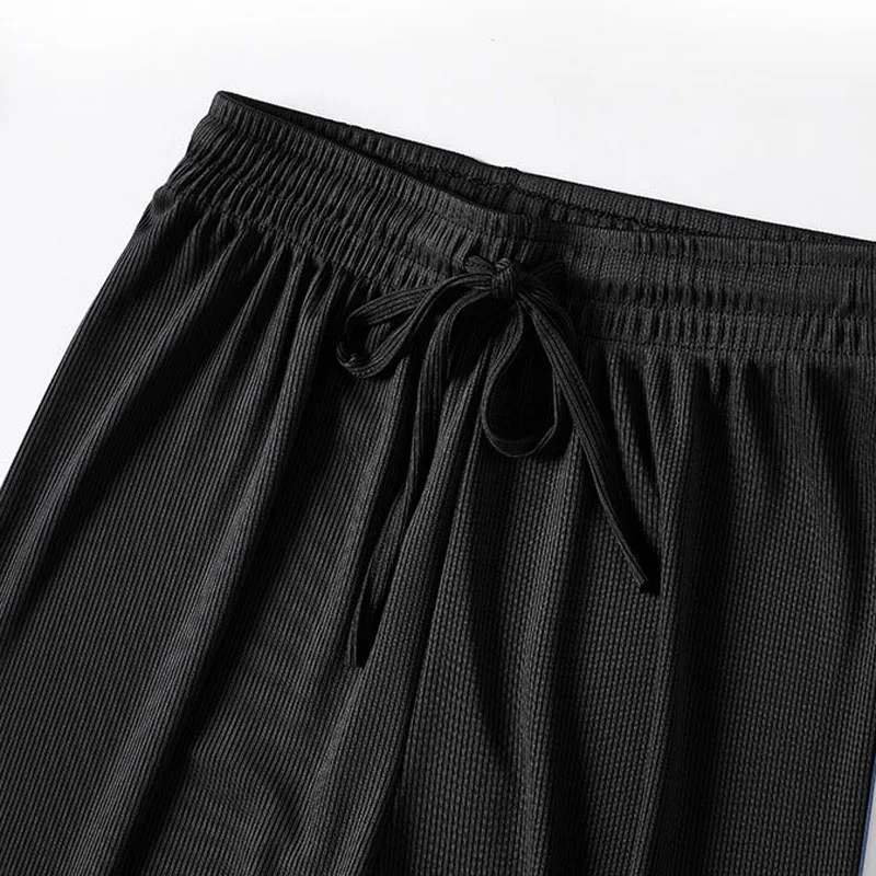 

Summer Women Ice Silk Wide Leg Pants High Waist Slim Split Loose Casual Trouser Pants Women Thin Solid Color Plus Size Capris