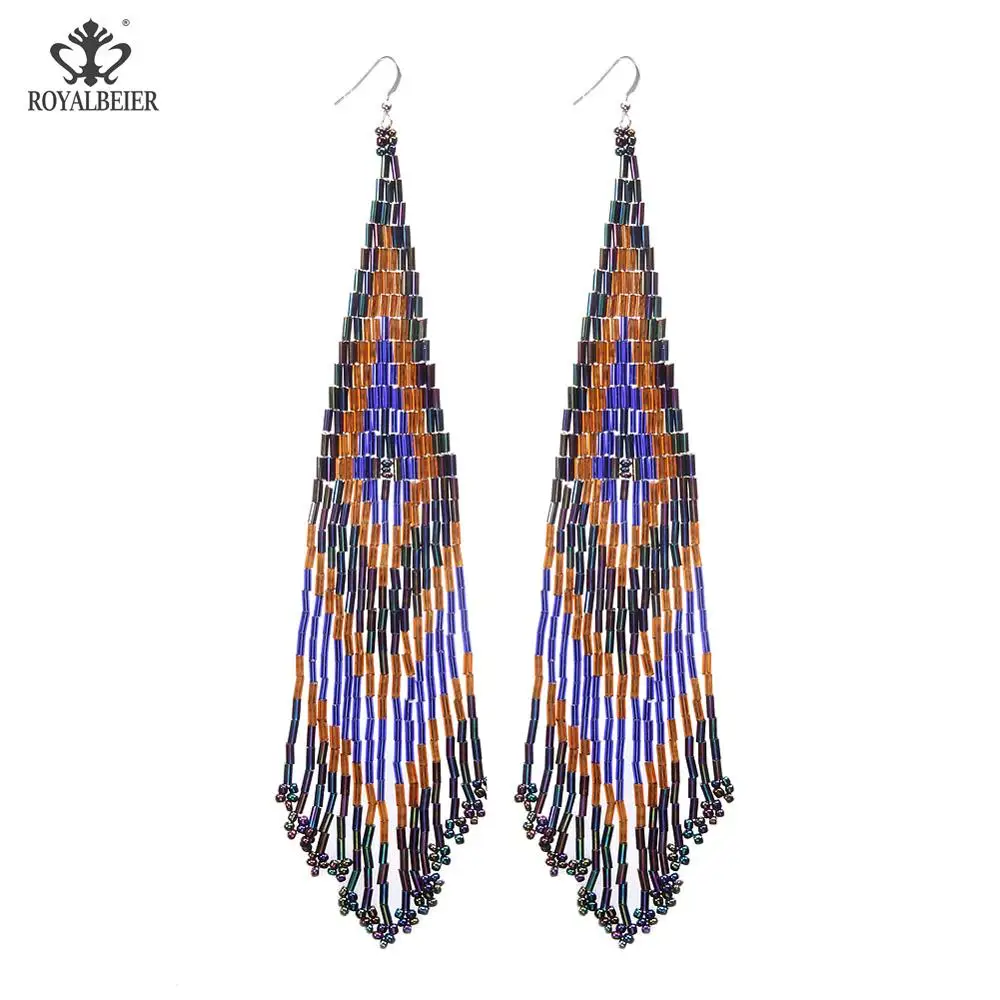 Bohemian earrings1 ROYALBEIER богемные длинные кисточки акриловые перо форма бисера Кулон Серьги Свадебная вечеринка очаровательные ювелирные изделия серьги - Окраска металла: Bohemian earrings1