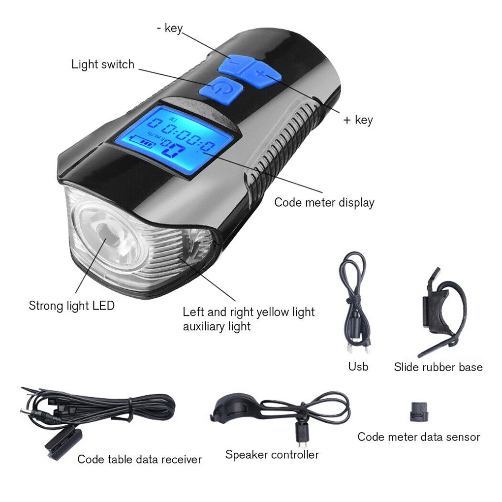 Фонарь велосипедный водонепроницаемый с ЖК-дисплеем 300 лм зарядка через USB | Спорт