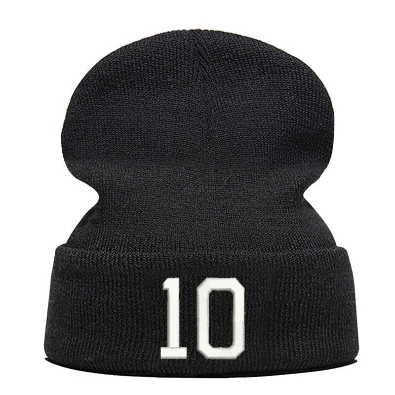 Number 10 Fans Lucky Number 0-10, зимняя вязаная шапка с вышивкой, унисекс, хип-хоп, мужская, женская, уличная, танцевальная, облегающая шапка, повседневная, спортивная шапка - Цвет: Number 10
