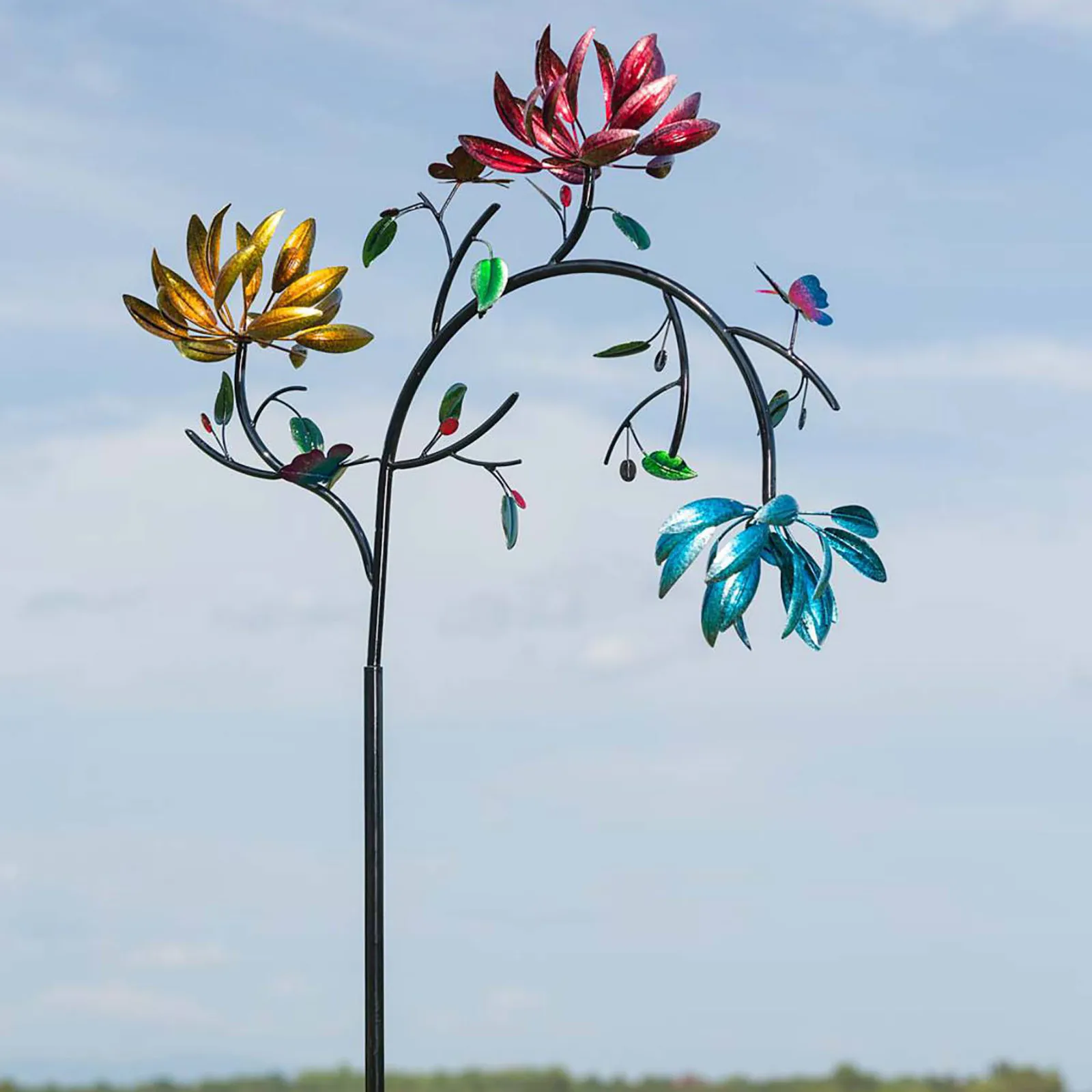 

Large Metal Wind Spin With Three Spin Flowers And Butterflies Windmill Spin Yard Garden Decor Yard Sculpture Home Ornaments