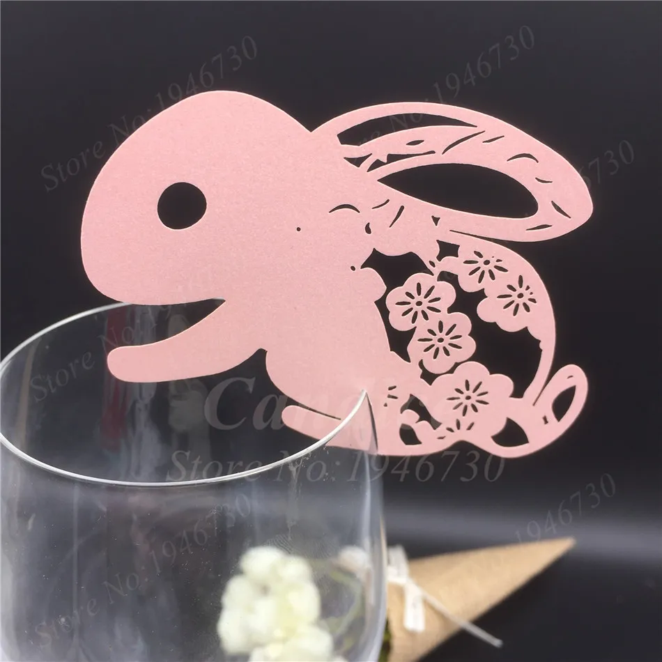50x лазерная резка милый кролик дизайн вина стекло карты место подарочная карта