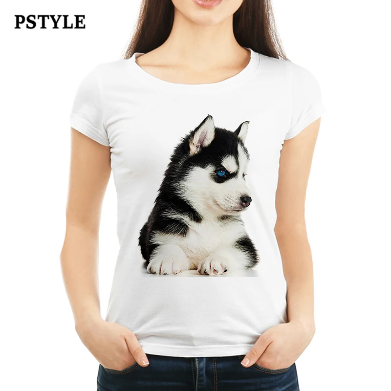 Футболка Pstyle женская летняя белая с принтом в виде собак|Футболки| |