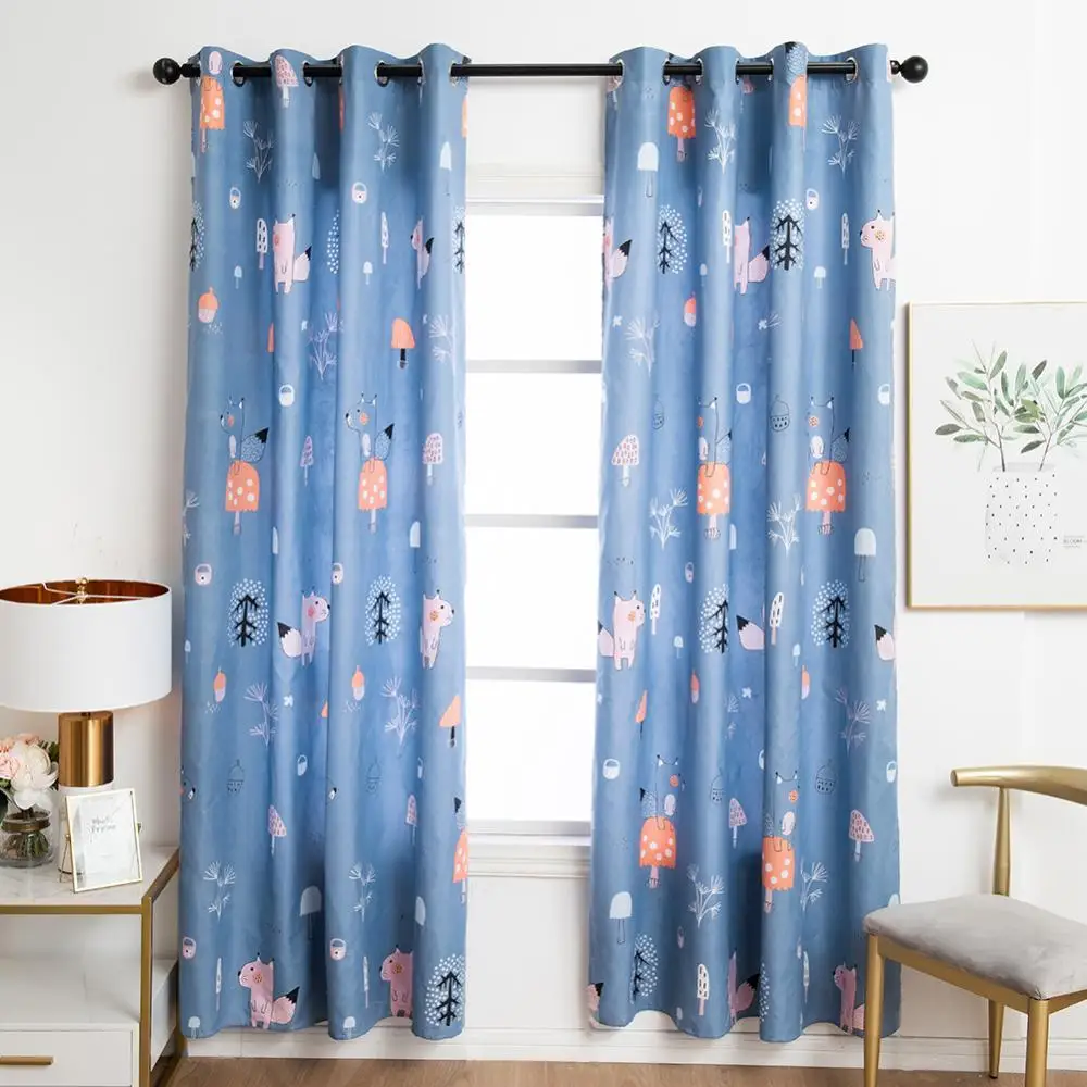 

1Pc Lovely Cartoon Fox Printed Window Curtain Drape Living Room Bedroom Decor