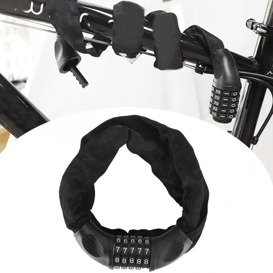 Замок велосипедный кодовый со стальной цепью умный замок с 5
