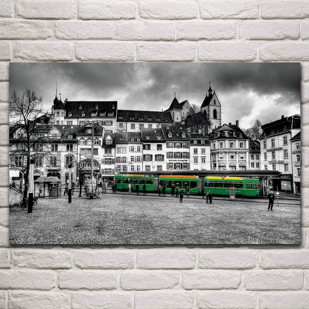 

Базельский зеленый ТРАМ, Швейцария, классические городские здания, пейзаж, тканевые плакаты на стену, картина, домашнее искусство, украшени...