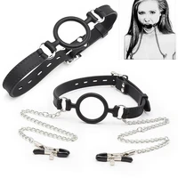 o ring gag with breast clip full silicone open mouth gag restraint slave bdsm for women
