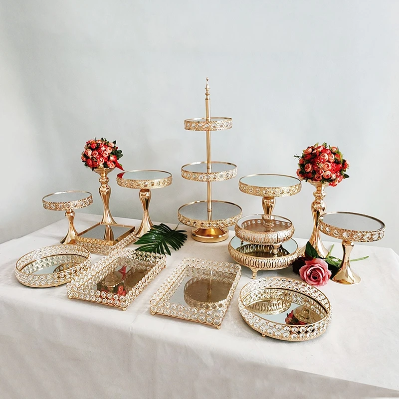 3pcs-14pcs/lo Gold Antique Metal Cake Stand, Round Cupcake Stands, Wedding Birthday Party Dessert Cupcake Pedestal/Display/Plate