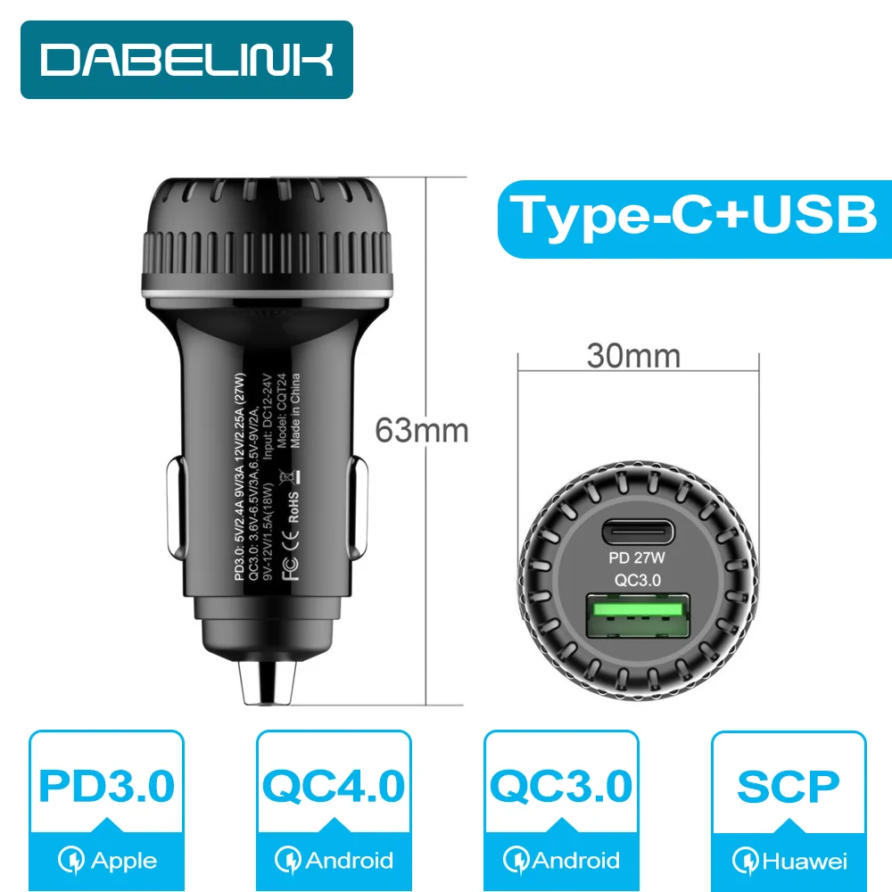 Автомобильное зарядное устройство 5A быстрое QC 4 0 PD 3 автомобильное для телефона
