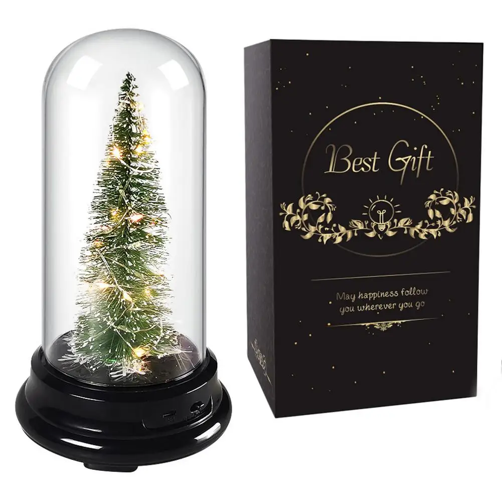 

Artificial Christmas Tree In Glass Cover Christmas Tree Ornament With LED Lights Christmas Decoration For Home Xmas Gift Navidad