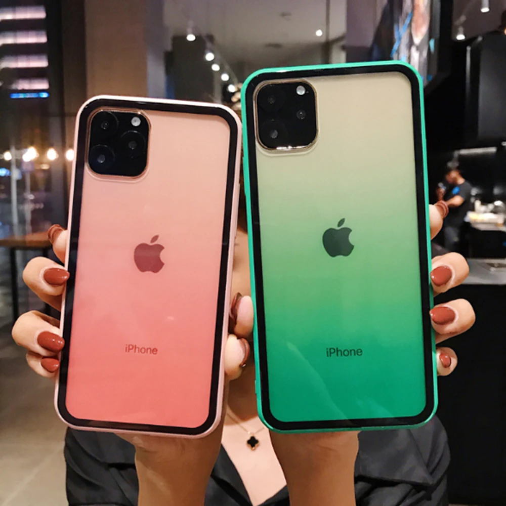 Для iPhone 11 Pro Max Чехлы цветной Градиент прозрачный чехол для телефона мягкий клей