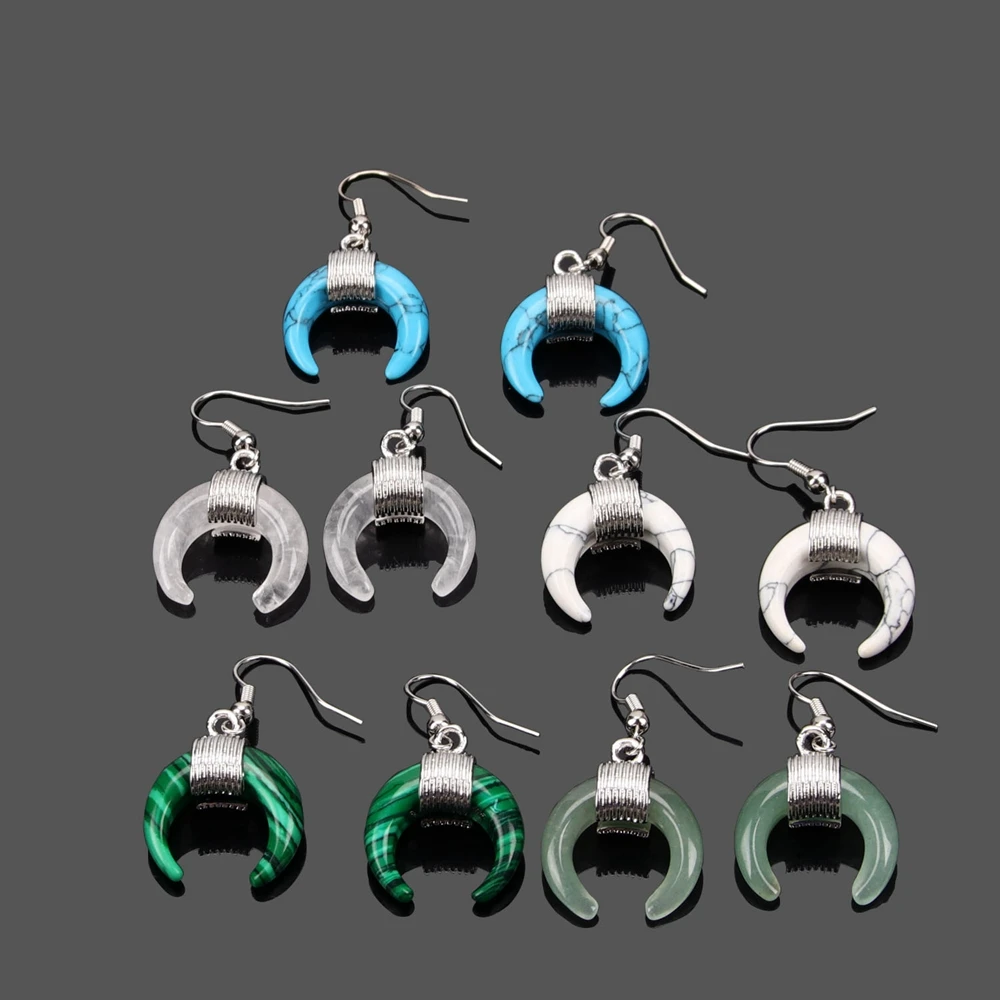 Серьги-капли в форме полумесяца с кристаллами из натурального камня модные