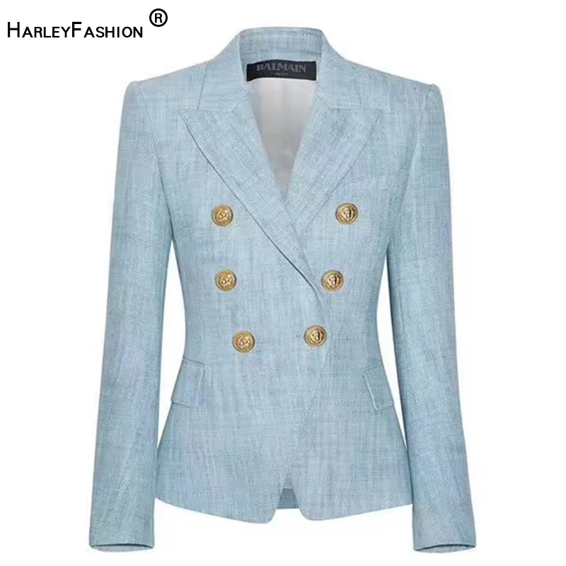 Блейзер HarleyFashion Европейский женский легкий синий с металлическими