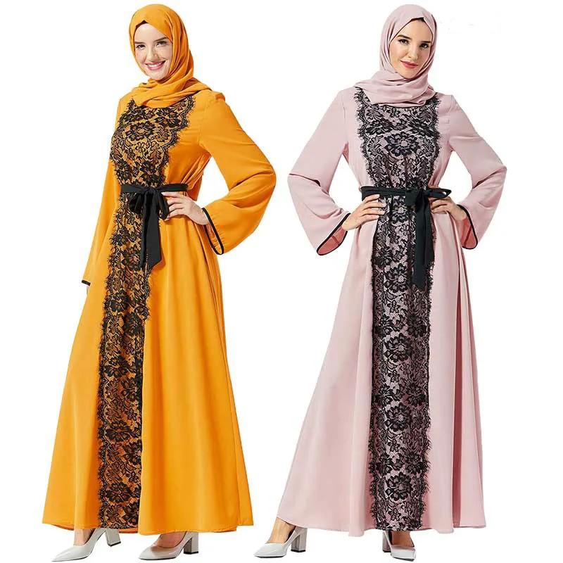 Мусульманское платье Abaya женское кружевное арабское свободное кимоно кафтан Elbise