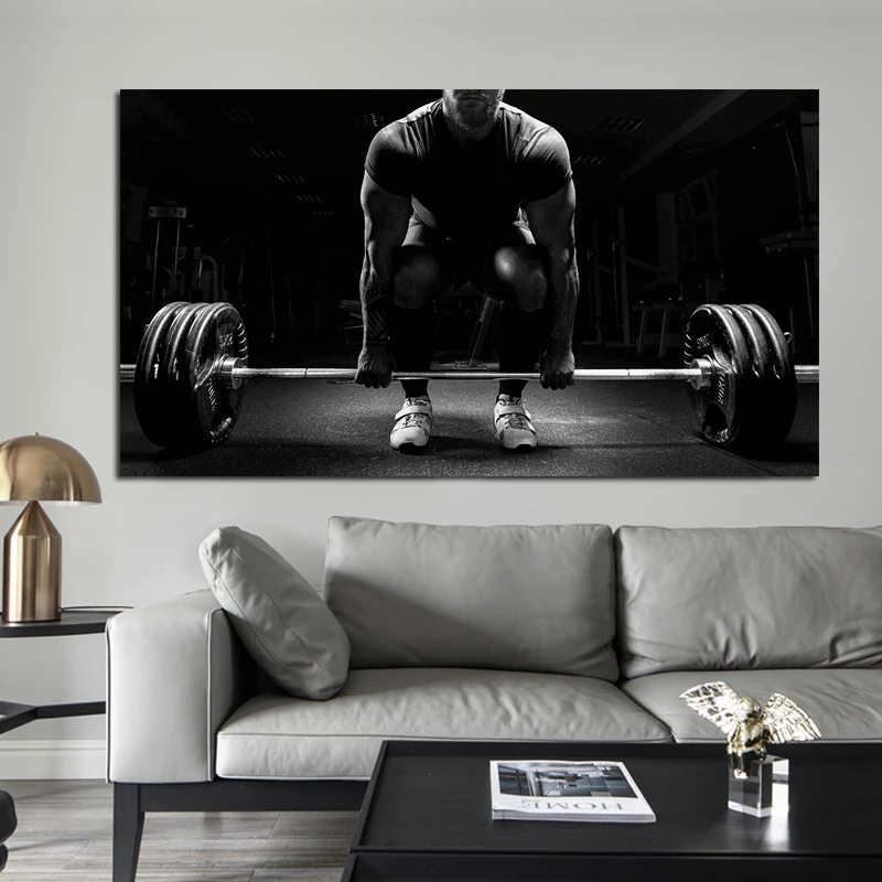 

Black White Weightlifter Paintings Portrait Wall Pictures For Living Room Canvas Printings Modern Home Decoration Posters Prints