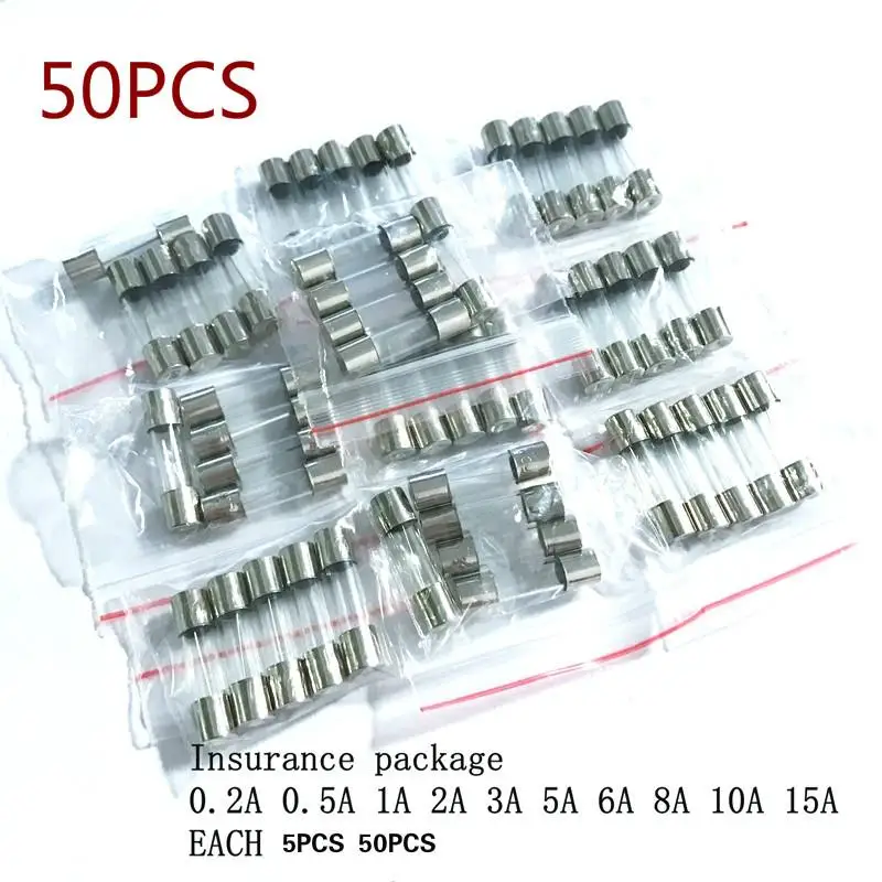 

50PCS/LOT Fast Glass Fuse Kit In Package 10 Kinds 5x20mm 0.2A 0.5A 1A 2A 3A 5A 6A 8A 10A 15A /250V each 5pcs