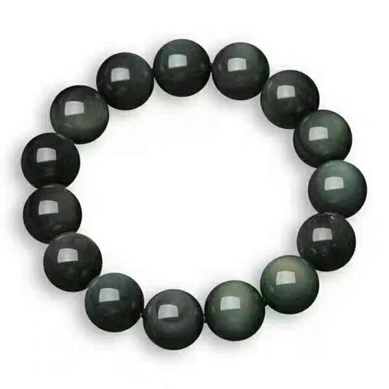 Натуральный обсидиан с обоими глазами Женский 10 мм браслет модный мужской 12