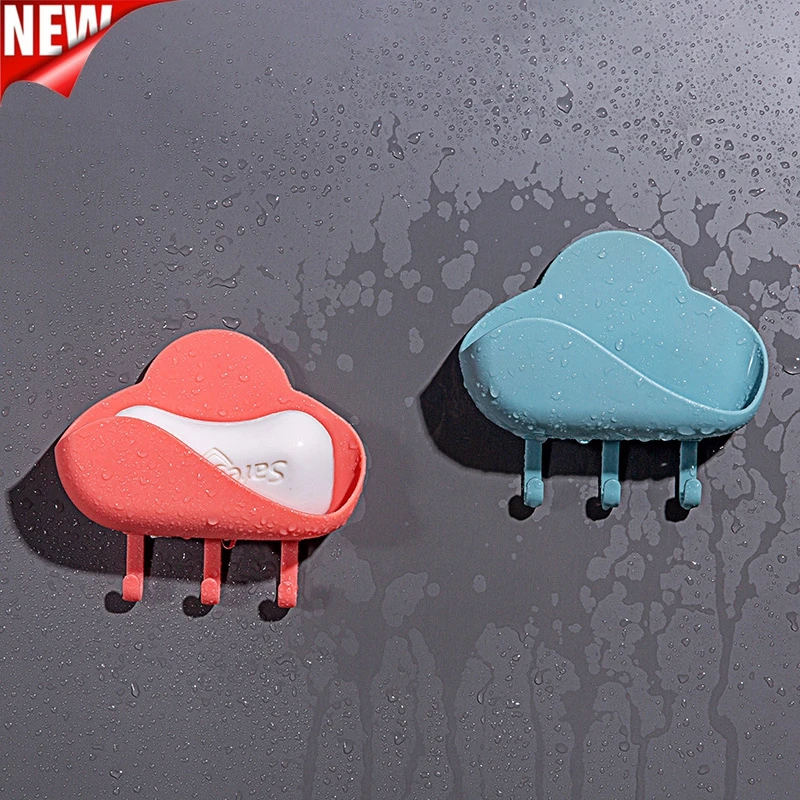 

1pcs Creative cloud Soap Holder Plastic Sink Sponge Drain Box With three wall hanging hook Cleaning Brush Case Bathroom Supplies