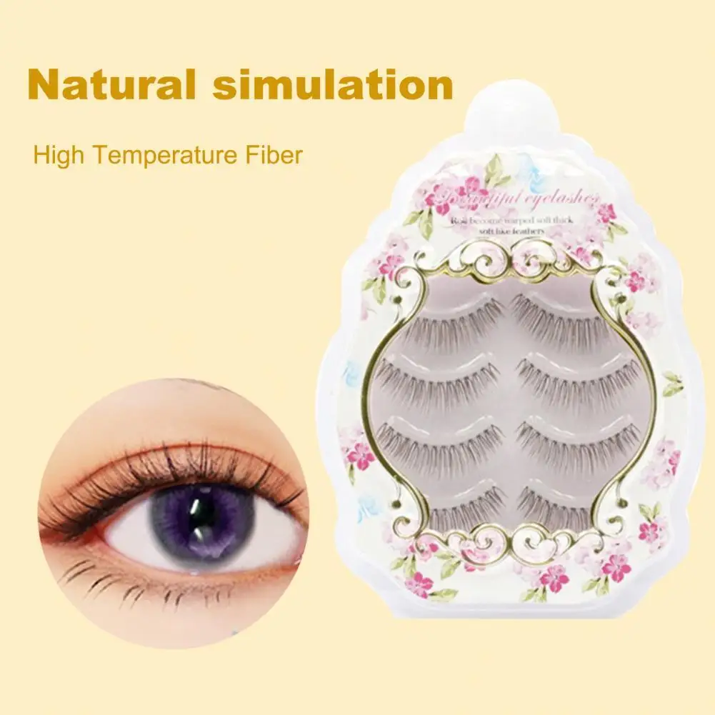

4Pairs/Box False Eyelash 3D Effect Lash Extension Comfortable Hand Stem Natural Thick False Eyelashes for Makeup