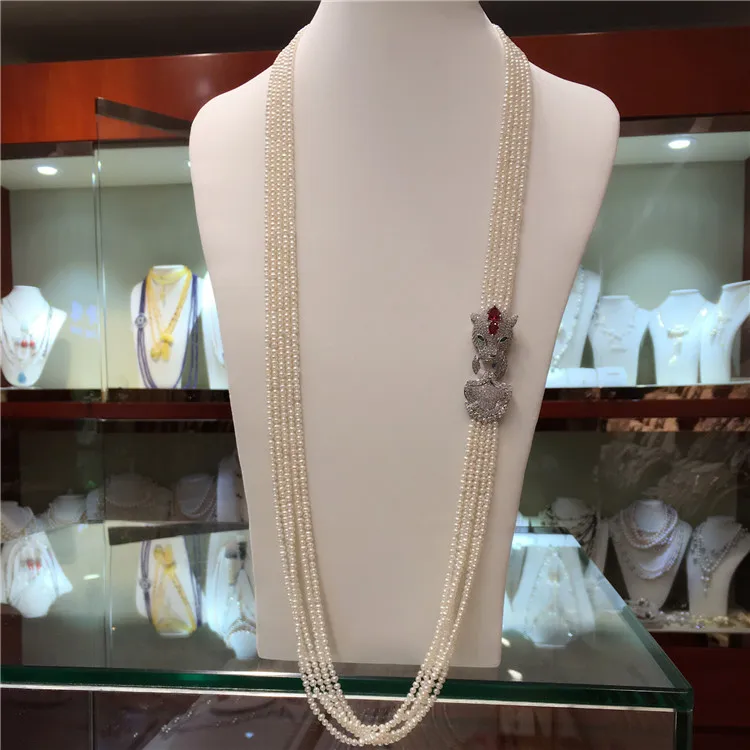 Многослойная длинная цепочка для свитера 3-4 мм с натуральным пресноводным