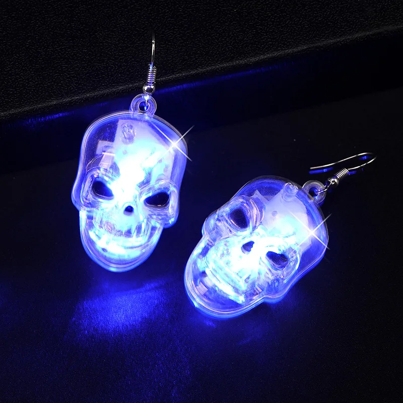 Pin Halloween Party Earrings LED Light Transparent Ghost Head Festival Light-Emitting | Dangle