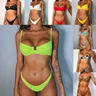 Летний женский сексуальный купальник из двух предметов, женский купальник, комплект бикини с флуоресцеином, однотонные купальные костюмы, пляжная одежда