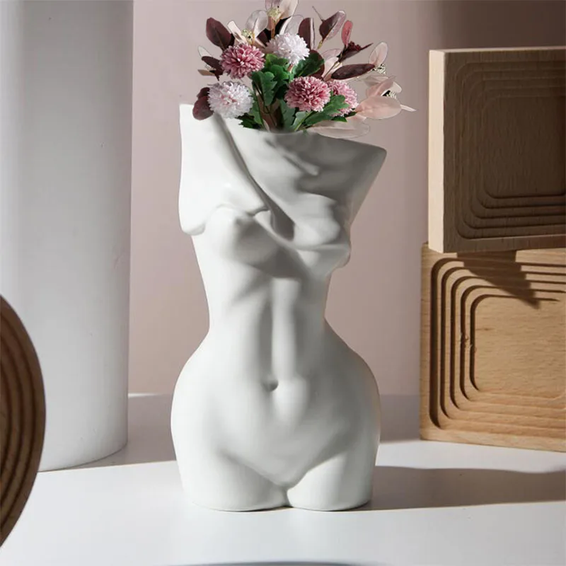

Керамическая Цветочная ваза, искусственная скульптура, скандинавский декор, домашние цветочные горшки, декоративная Женская богемная ваза...