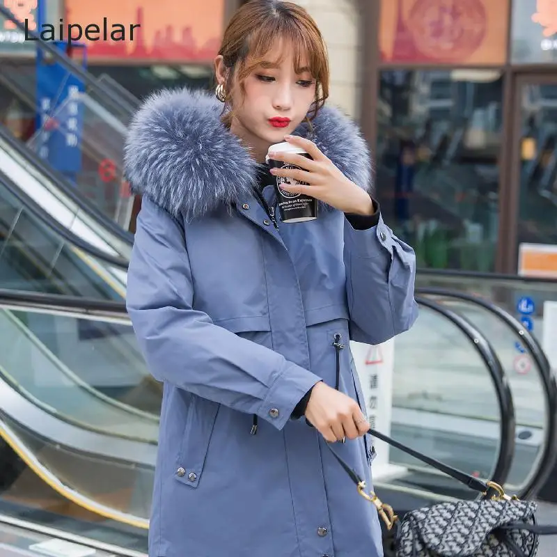 

Women's Winter Hooded Long Sleeve Fur Warm Parka Fox Fur Collar Removable Rex Rabbit Fur Liner Fur Coat