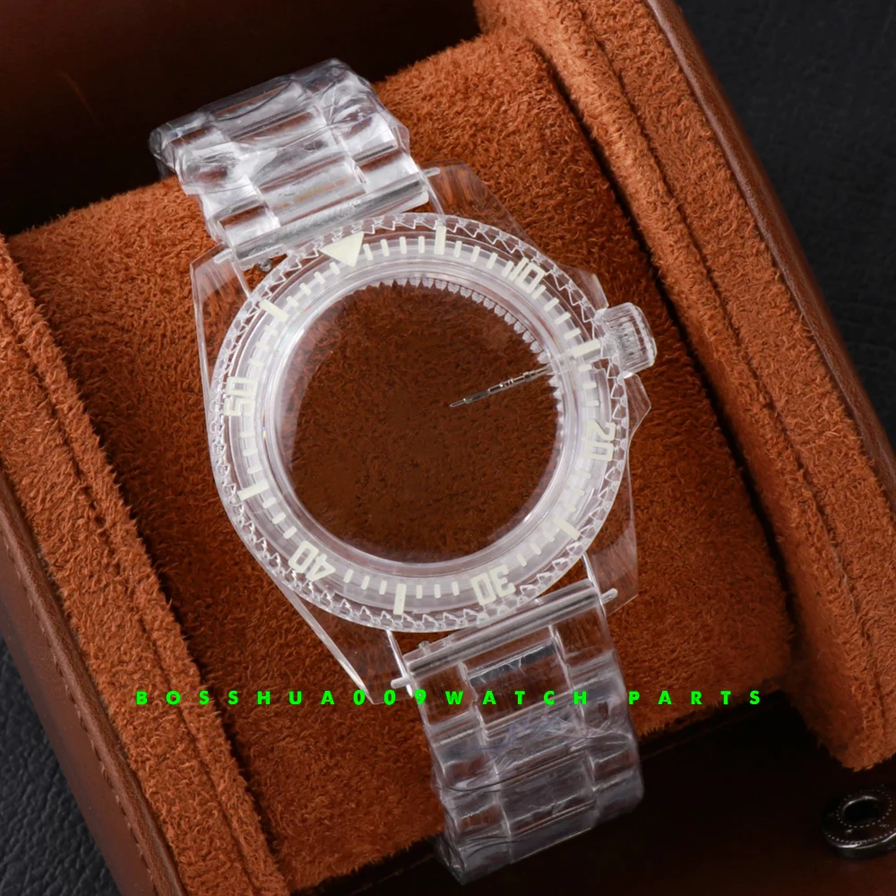 DIY Acrylic transparent watch case FIT NH35 NH36 Movement / 28.5mm dial 40mm green luminous scale mark watch case enlarge