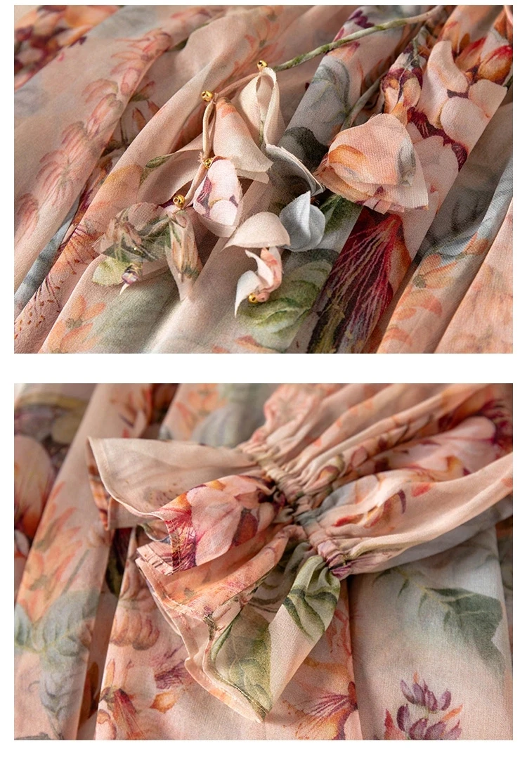 

100% Real Silk 2021 Floral Print Long Sleeve Vintage Elegant Runway Designer High End Quality Chic Trendy Women Blouse Shirt Top