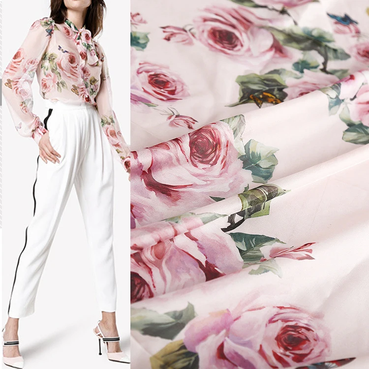 

Европейская и американская брендовая шифоновая одежда с рисунком розы, ткань с цифровым принтом, полиэстер, ткань ручной работы «сделай сам...