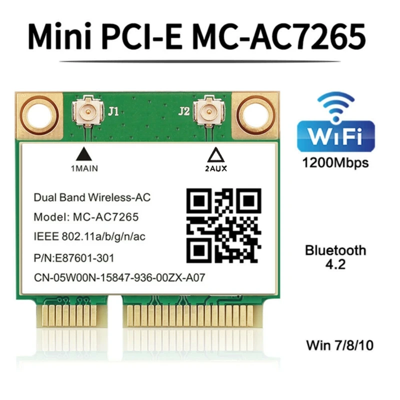 Wi Fi кард MC AC7265 Mini PCI E 1200 Мбит/с Bluetooth 4 2 Dual Band 4G 5G адаптер для Win7 Win 8 10|Сетевые карты| |