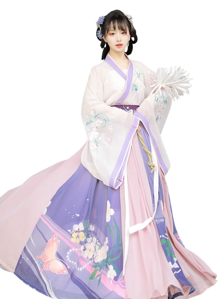 

Cy Hanfu Chinese Style Original Modified Waist Ancient Costume Flow Fairy Skirt with Wide Sleeves Fairy Thin