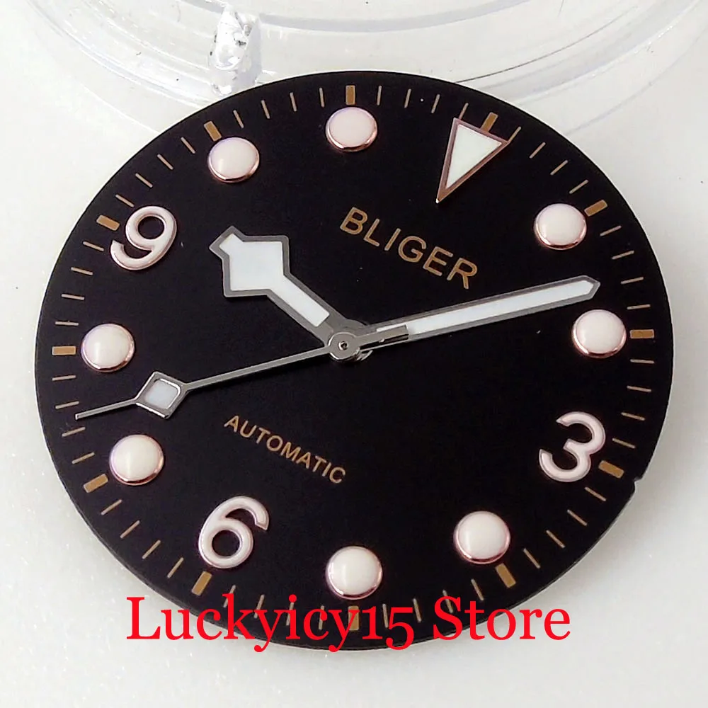 

Sterile Nologo Black Automatic 29.2mm Watch Dial fit NH35A Movement Snow Flake Needles Luminous