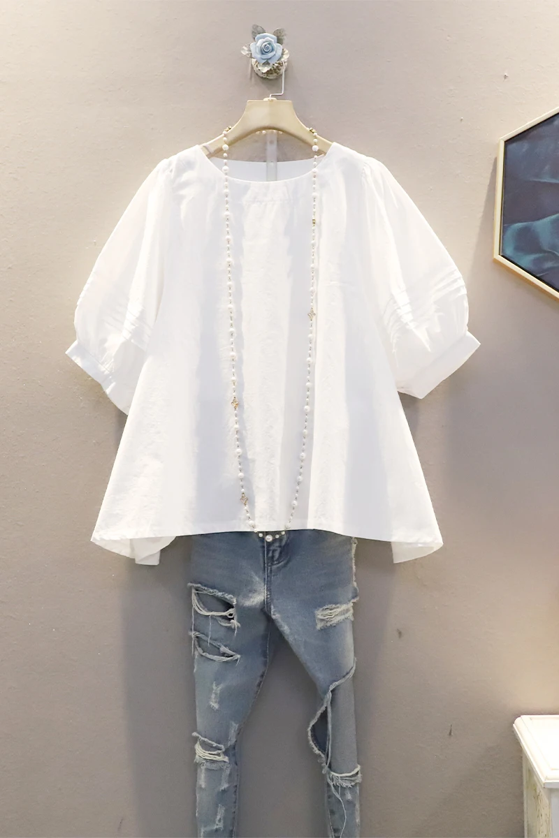 

DEAT 2021 new summer fashion women clothes lantern half sleeves pullover loose T-shirt female top big size WP70501
