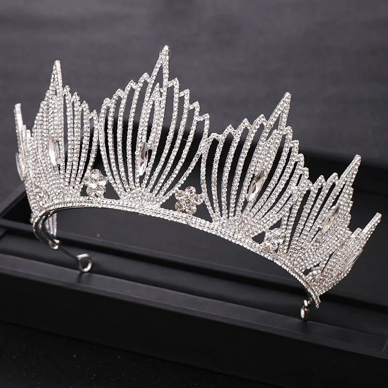 Серебряный Цвет Корона со стразами большой свадебный головной убор taira Queen Diadem