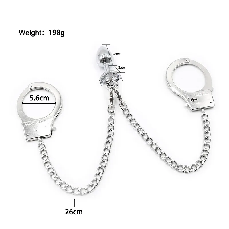 Анальная пробка металлическая с наручниками массажер простаты фетиш оргазм