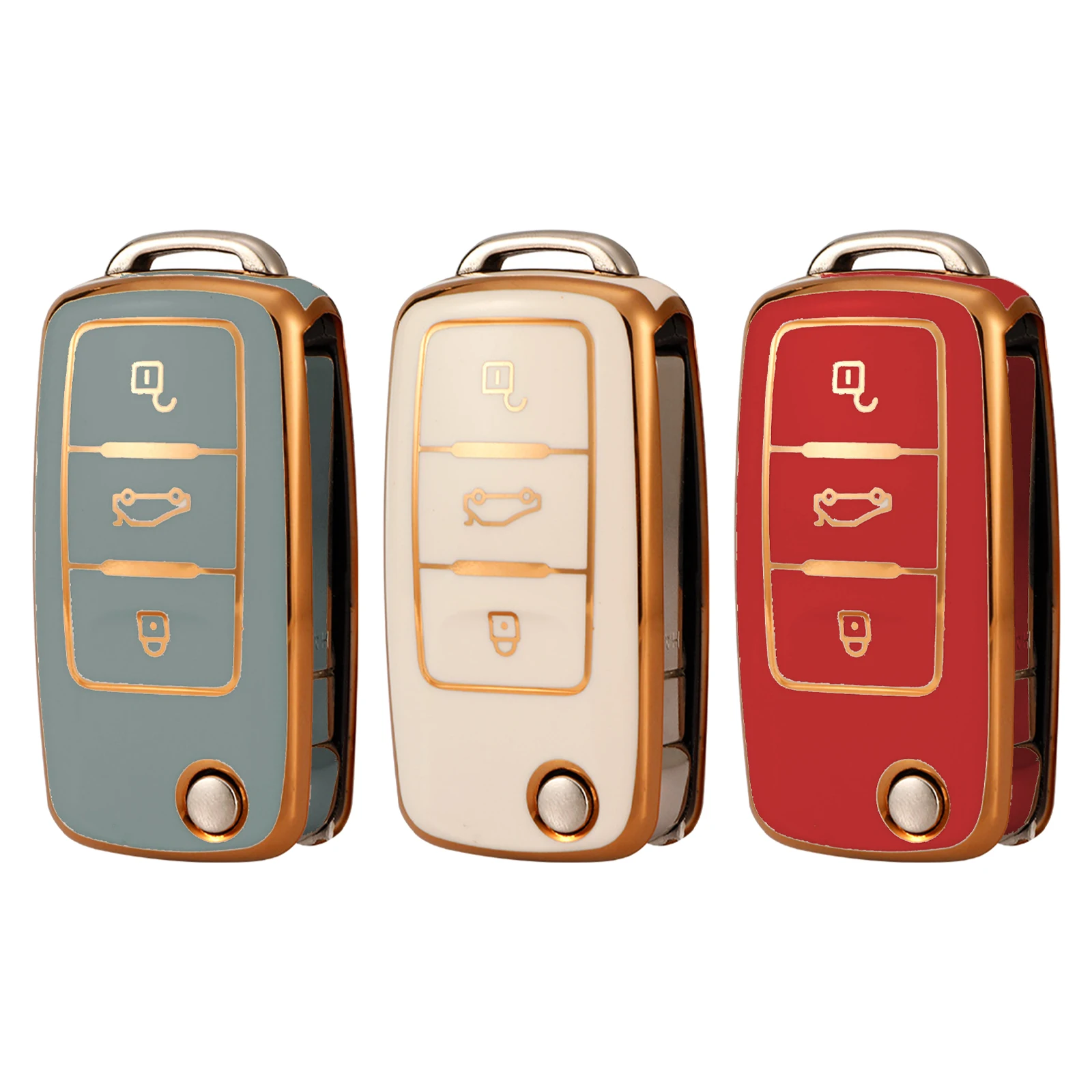 

TPU Golden Edge Car Key Case Cover Holder Shell For VW Volkswagen Polo Golf Passat Beetle Caddy Tiguan Skoda Octavia Kodiaq