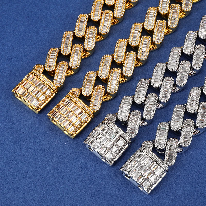 ?? 19 ミリメートルマイアミキューバチェーンリンクアイスアウトaaaキュービックジルコニアゴールドリヴァーメッキネックレス男性女性のヒップホップネックレスジュエリー